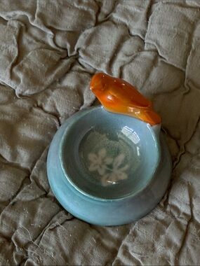 Made in Japan vinegar ring holder Orange bird blue luster dish bottom